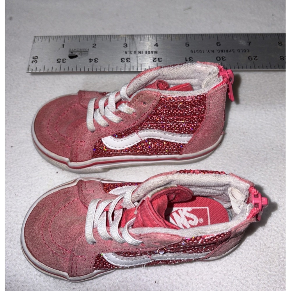 Vans Pink High Top Shoes With Pink Sequins, Toddler Size 6 - Picture 6 of 9